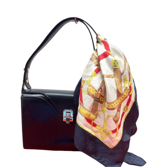 Classic Formal  Italian Black Leather  Bally Shoulder/Handbag + 100% /Silk scarf - Picture 4 of 16